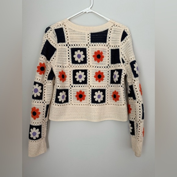 Women's Patchwork Crochet Sweater Cardigan Cottagecore Boho Size Large S/M - Picture 11 of 12